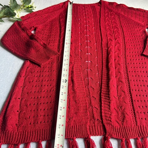 Lightweight Cardigan Knit Open Front Hollow Out Tassel Crochet Loose Sweater - Picture 7 of 9